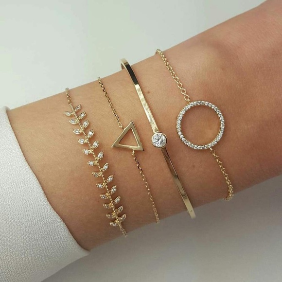 Dainty Gold Punk Circle Open Bracelets Set for Women Girls Handmade Simple Cute - Picture 1 of 9